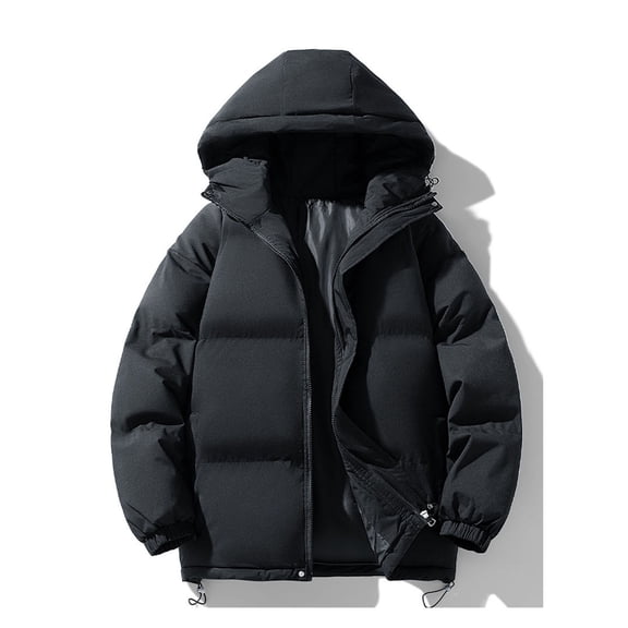 CQONEPT Women's Plus Size Puffer Hoodie Full Zip Up Quilted Jacket Trendy Down Coats Thicken Overcoat with Pockets Black M