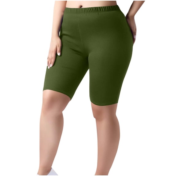 CQONEPT Women's Plus Size Yoga Pants Tummy Control Stretchy Short Pants Non See Butt Lift Vacation Short Pants Army Green 5XL