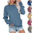 thumbnail image 1 of CQONEPT Women's Pocket Sweatshirt Cozy Crewneck Pullover Lightweight Lounge Top for Fall Dark Blue M, 1 of 6