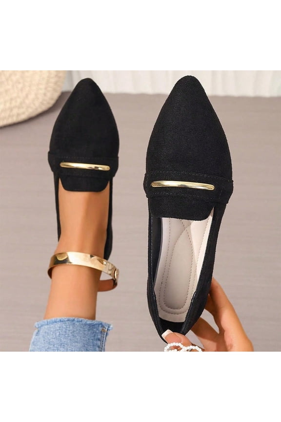 Women's Pointted Toe Loafer Flat Comfortable Suede Work Shoes Cute Penny Loafer Slip On Ballet Flat Black 38