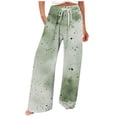 thumbnail image 1 of CQONEPT Women's Printed Pants Elastic Waist Wide Leg Pants Drawstring Comfortable Loose Lounge Fashion Pants Green L, 1 of 4