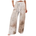 thumbnail image 1 of CQONEPT Women's Printed Pants Elastic Waist Wide Leg Pants Drawstring Comfortable Loose Lounge Fashion Pants Khaki S, 1 of 4