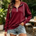 thumbnail image 1 of CQONEPT Women's Quarter Zip Hooded Sweatshirt with Split Hem Loose Fitting Pullover Top Drawstring Long Sleeved Jacket Outfit Wine 2XL, 1 of 7