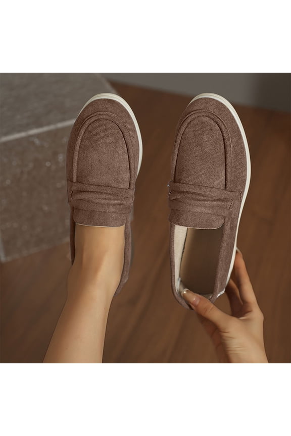 Women's Retro Suede Flat Loafers Comfy Slip On Round Toe Non Slip Business Causal Dress Sneakers for Office Outdoor Coffee 41