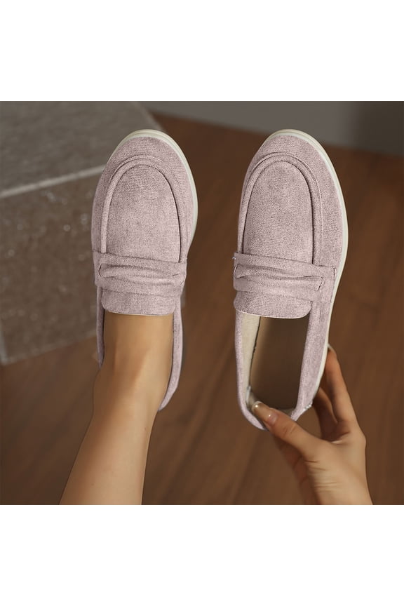 Women's Retro Suede Flat Loafers Comfy Slip On Round Toe Non Slip Business Causal Dress Sneakers for Office Outdoor Pink 43