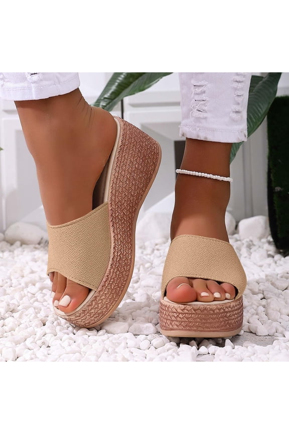 Women's Rhinestone Chunky Heel Sandals Open Toe Slip On Summer High Heels Wedge Sandals Boho Sandal Beach Casual Shoes Khaki 36