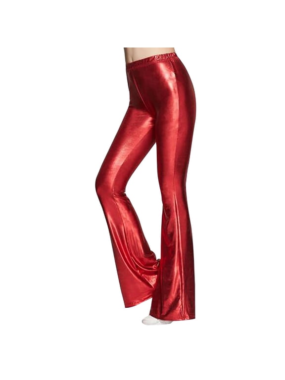 Women's Sequin Pant Sparkly Bell Bottom High Waist Palazzo Pants Bling Glitter Fashion Disco Party Trousers Red L