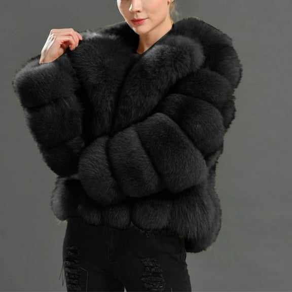 CQONEPT Women's Sherpa Fleece Overcoat Faux Fur Thicken Outerwear Quilted Open Front Warm Outerwear Fuzzy Soft Coats Black L