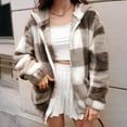 thumbnail image 1 of CQONEPT Women's Sherpa Fleece Shacket Full Zip Up Hooded Jacket Trendy Plaid Shirts Streetwear Casual Overcoat with Pockets Coffee 5XL, 1 of 7