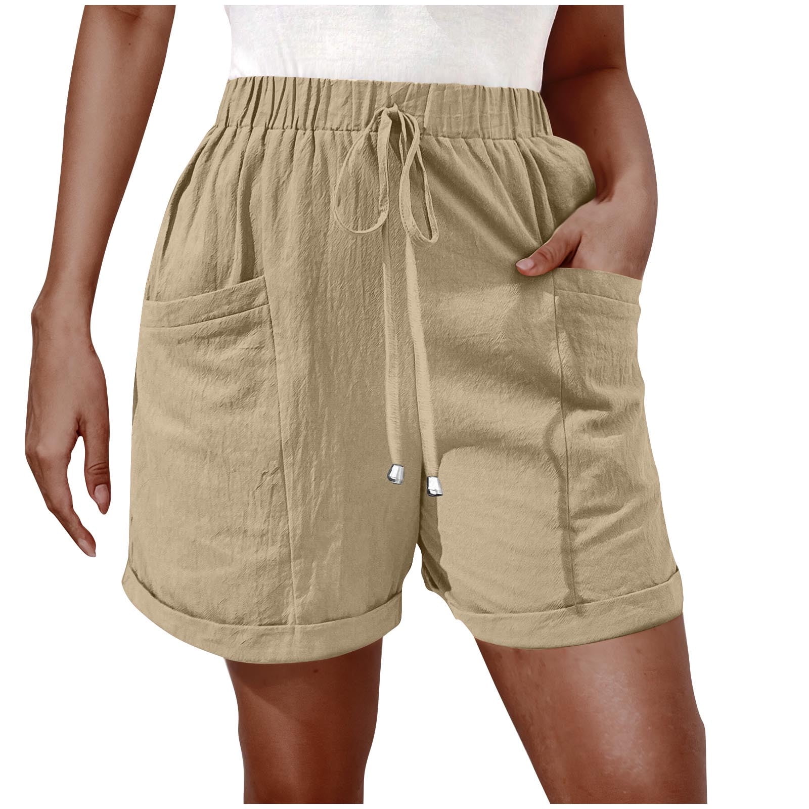 CQONEPT Women's Shorts High Waisted Elastic Waist Summer Beach