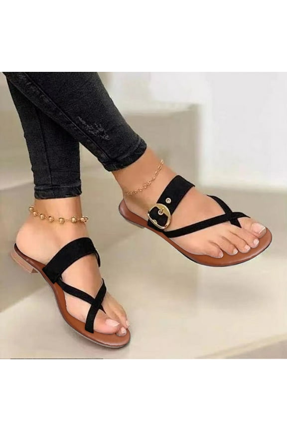 Women's Slide Sandals Cute Flat Toe Ring Thongs Cross Strap Beach Flip Flop Summer Cute Slides Ladies Travel Dressy Flats Toe Ring Sandals Comfy Dress Size 5.5 Black