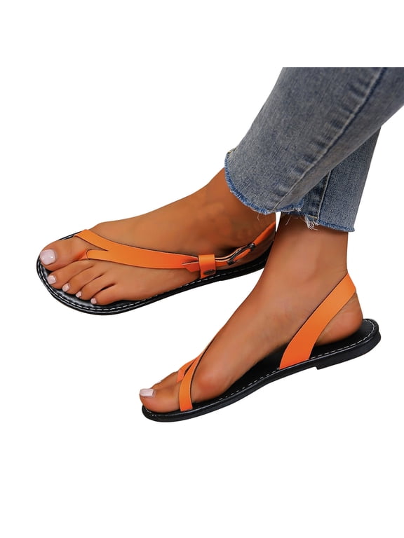 Women's Slides Sandals - Flat Toe Ring Thongs Stylish, Durable,Dressy Footwear for Casual and Dress-Up Occasions Size 8.5 Orange