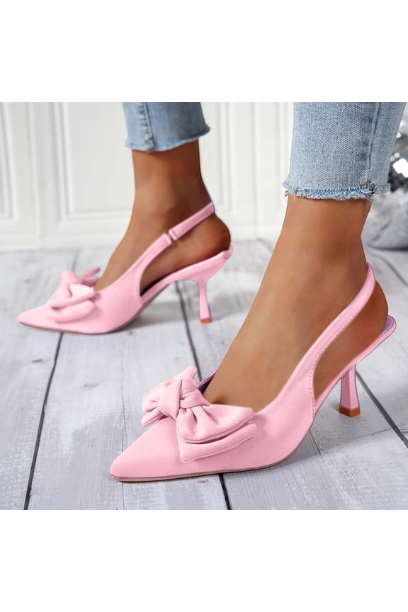 Women's Slingback Heels with Bow Pointed Toe Pumps with Elasticated Strap High Heels for Evening Dress Shoes Pink 36