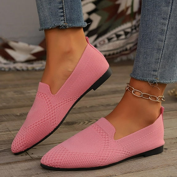 CQONEPT Women's Slip on Loafer Shoes - Mesh Casual Ballet Flat Nurse Walking Sneakers Knit Shoes Lightweight Memory Foam Casual Shoes Size 7.5 Pink