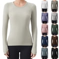 thumbnail image 1 of CQONEPT Women's Soft Crew Neck Long Sleeve T-Shirt Fitted Basic Top for Casual Going Out Fall Stretch Tee Green M, 1 of 5