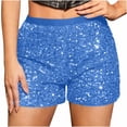 thumbnail image 1 of CQONEPT Women's Sparkly Pants Bling Glitter Clubwear Short Pants Fashion Sequin Palazzo Solid Summer Shorts Blue 2XL, 1 of 1