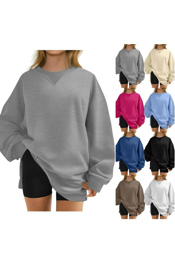 Women's Split Hem Long Sleeve Sweatshirt Fall Fashion Tunic Top with Side Slits Stylish Layering Shirt for Leggings White XXL