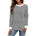 thumbnail image 1 of CQONEPT Women's Stripe Sweatshirts Crewneck Casual Pullover Tops Loose Fit Trendy Fall Winter Long Sleeve Shirts White L, 1 of 5