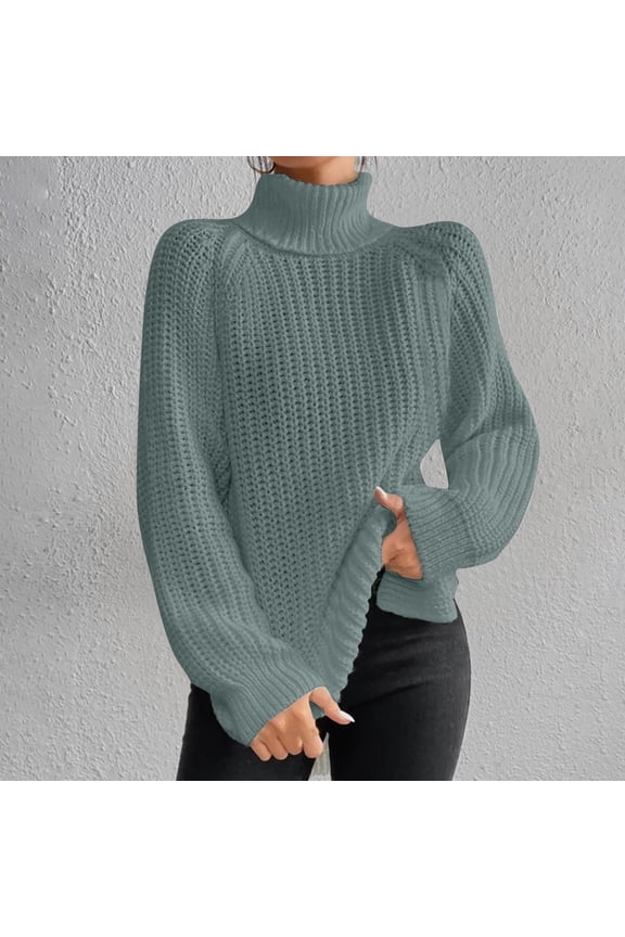 Women's Sweaters Cable Turtleneck Pullover Tops Chunky Ribbed Tunic Tops Casual Fall Winter Clothes Green M