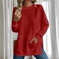 thumbnail image 1 of CQONEPT Women's Sweaters Crewneck Side Slit Long Sleeve Shirts Fall Winter Tunic Tops with Pockets Red XL, 1 of 6