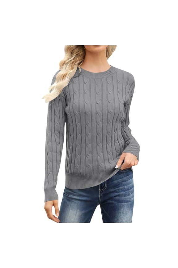 Women's Sweaters Crewneck Slim Fit Undershitrts Cable Lounge Pullover Tops Skinny Cozy Clothing Dark Gray S