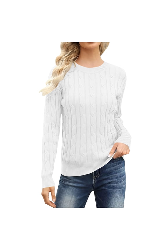 Women's Sweaters Crewneck Slim Fit Undershitrts Cable Lounge Pullover Tops Skinny Cozy Clothing White M
