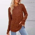 thumbnail image 1 of CQONEPT Women's Sweaters with Thumb Holes Fall Winter Crewneck Long Sleeve Tunic Tops Lightweight Button Shirts Orange M, 1 of 5