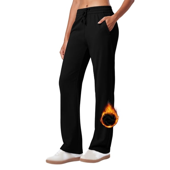 CQONEPT Women's Sweatpants Drawstring Fleece Lined Pants Elastic Waist Straight Leg Streetwear Trousers with Pockets Black 2XL