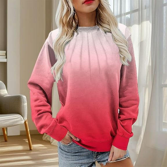 CQONEPT Women's Sweatshirt Crewneck Color Block Pleated Long Sleeve Tops Loose Casual Tunic Tops Red XXXL