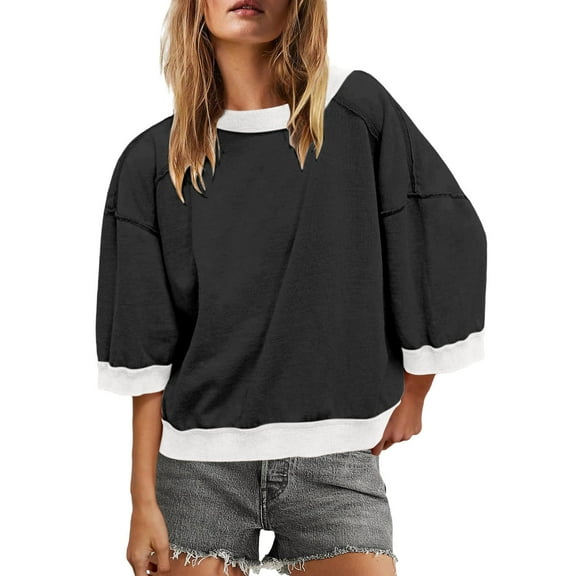 CQONEPT Women's Sweatshirts Casual Scoop Neck Fleece Lined Pullover Tops Athletic Fall Fashion Long Sleeve Blouse Black L