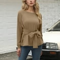 thumbnail image 1 of CQONEPT Women's Sweatshirts Tie Front Crewneck Pullover Tops Color Block Raglan Sleeve Tunic Tops Fall Winter Clothes Khaki L, 1 of 6