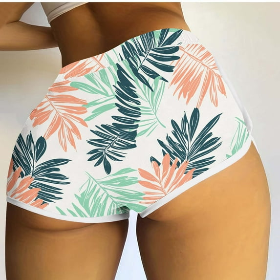 CQONEPT Women's Swim Board Shorts Floral Print Shorts Casual Stretchy Summer Beach Lightweight Swimming Shorts Multicolor S