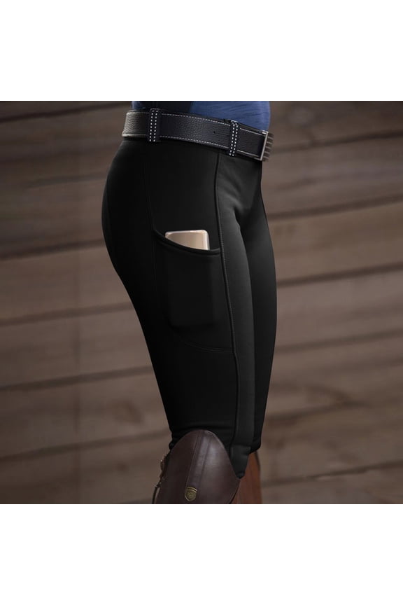 Women's Tights Equestrian Breeches Full Seat Riding Pant Silicone Horse Riding Pants with Pockets Black L
