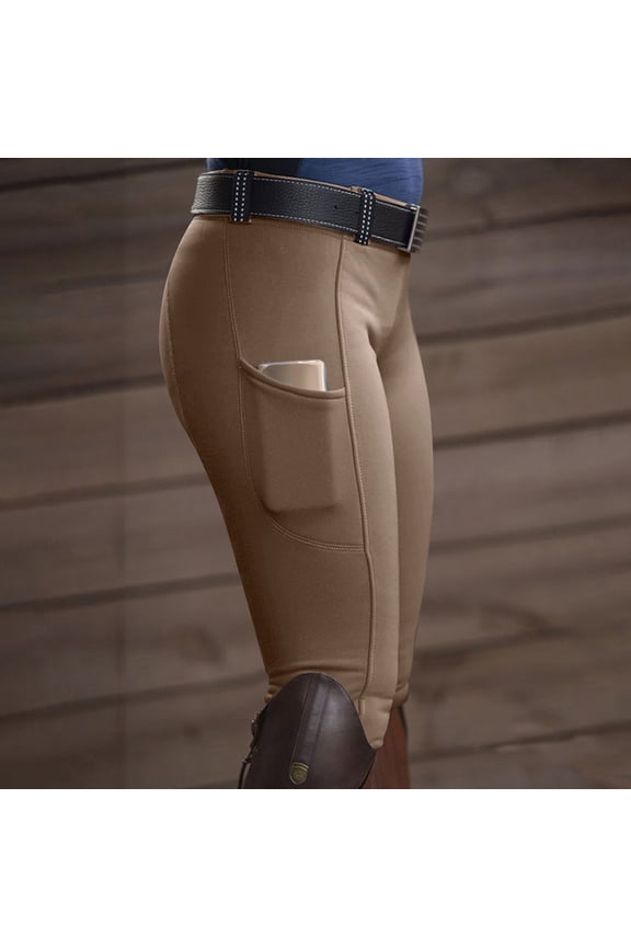 Women's Tights Equestrian Breeches Full Seat Riding Pant Silicone Horse Riding Pants with Pockets Khaki XXL