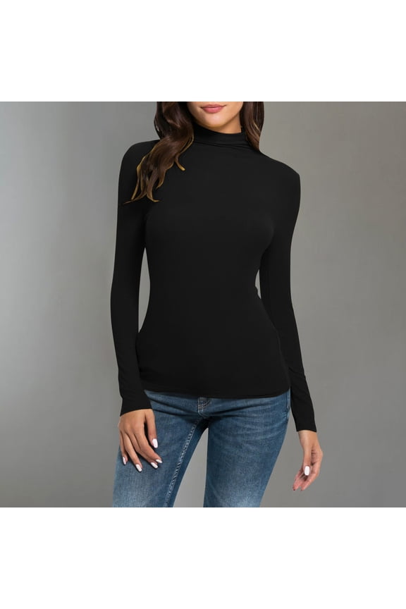 Women's Tunic Tops Turtleneck Compression Undershitrts Skinny Comfy Long Sleeve Tops Fall Winter Tops Black S