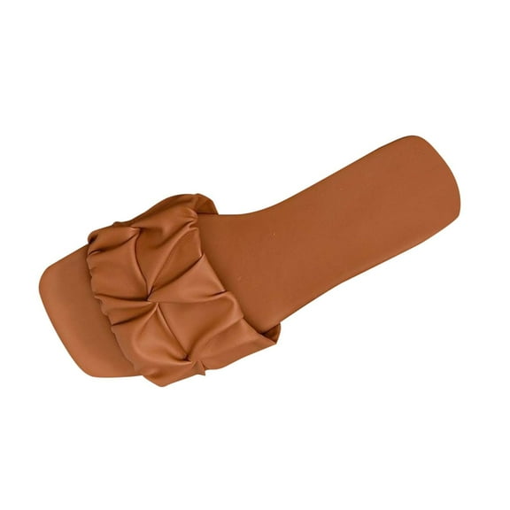 CQONEPT Women's Two Strap Open Toe Platform Chunky Heel Slides Sandals Low Block Chunky Heeled Sandal Slip on Mules Comfortable Casual Dress Pumps Shoes Brown Size 11.5