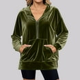 thumbnail image 1 of CQONEPT Women's Velvet Sweatshirts Half Zip Dressy Casual Pullover Tops Comfy Soft Hoodies with Pockets Army Green 2XL, 1 of 6