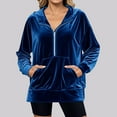 thumbnail image 1 of CQONEPT Women's Velvet Sweatshirts Half Zip Dressy Casual Pullover Tops Comfy Soft Hoodies with Pockets Blue S, 1 of 6