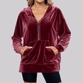 thumbnail image 1 of CQONEPT Women's Velvet Sweatshirts Half Zip Dressy Casual Pullover Tops Comfy Soft Hoodies with Pockets Wine L, 1 of 6