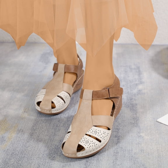 CQONEPT Women's Wedge Sandals Summer: Closed Toe Sandals for Women Platform Dressy Wedge Size 6.5 Brown