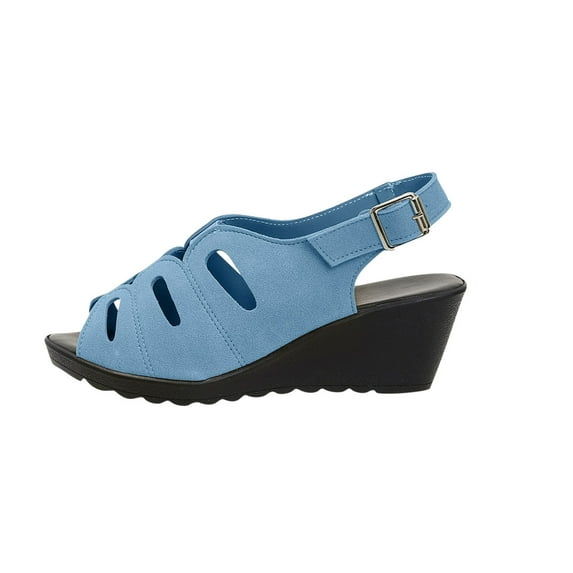 CQONEPT Women's Wedge Sandals Summer: Closed Toe Sandals for Women Platform Dressy Wedge Sky Blue Size 9