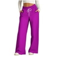 thumbnail image 1 of CQONEPT Women's Wide Leg Fleece Sweatpants Drawstring Elastic Waist Straight Leg Baggy Casual Outfits Trousers with Pockets Purple S, 1 of 4