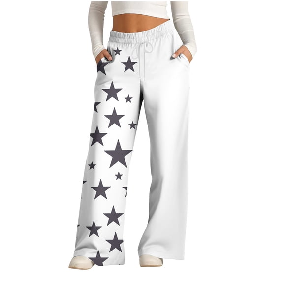 CQONEPT Women's Wide Leg Pants with Pockets Elastic Waist Pant Fashion Drawstring Casual Loose Fit Pant White 2XL