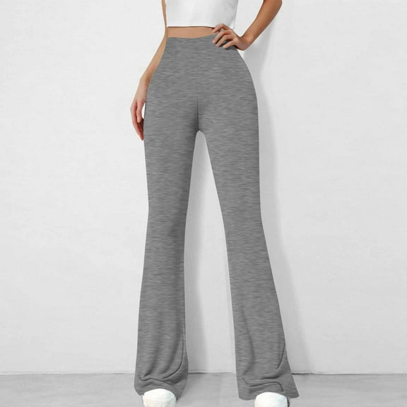 CQONEPT Women's Yoga Pants Flared Tummy Control Stretchy Casual Leggings High Rise Loose Fit Sports Running Pant Gray 2XL