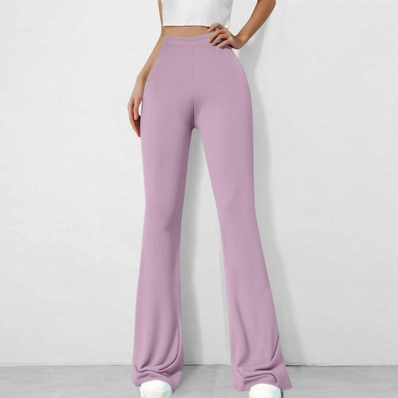 CQONEPT Women's Yoga Pants Flared Tummy Control Stretchy Casual Leggings High Rise Loose Fit Sports Running Pant Purple XL