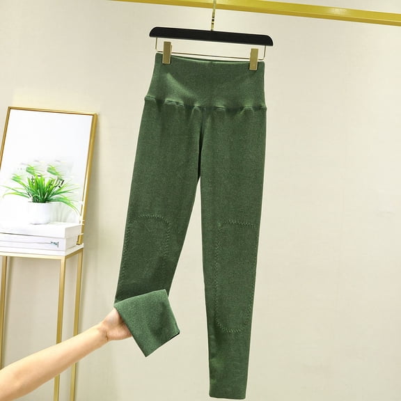 CQONEPT Women's Yoga Pants High Waist Stretchy Tummy Control Leggings Knee Patch Warm Slim Fit Loungewear Pant Army Green 3XL