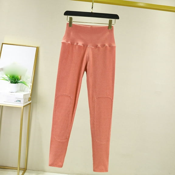 CQONEPT Women's Yoga Pants High Waist Stretchy Tummy Control Leggings Knee Patch Warm Slim Fit Loungewear Pant Yellow L