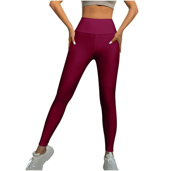 CQONEPT Women's Yoga Pants High Waist Tummy Control Leggings Slim Fit Leisure Skinny Leg Workouts Pants Wine M
