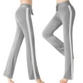 thumbnail image 1 of CQONEPT Women's Yoga Pants Side Striped Tummy Control Casual Leggings Baggy Stretchy Wide Leg Drawstring Pant Gray L, 1 of 6