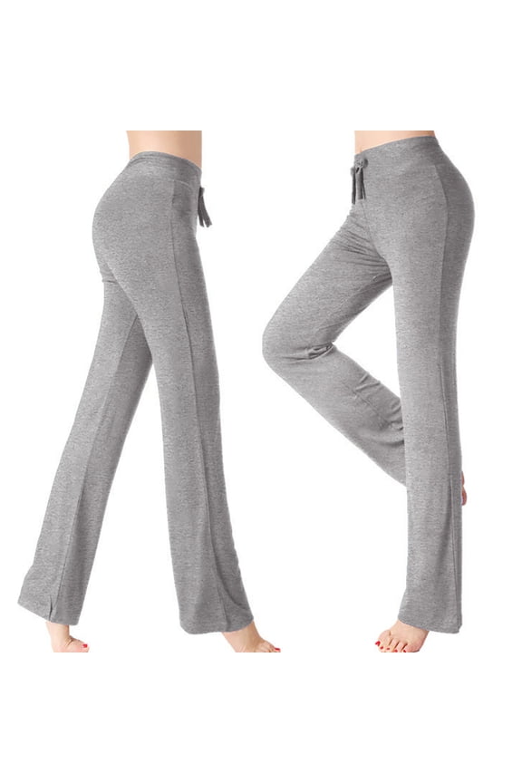 Women's Yoga Pants Wide Leg Tummy Control High Waist Leggings Stretchy Drawstring Straight Leg Sports Pant Gray S